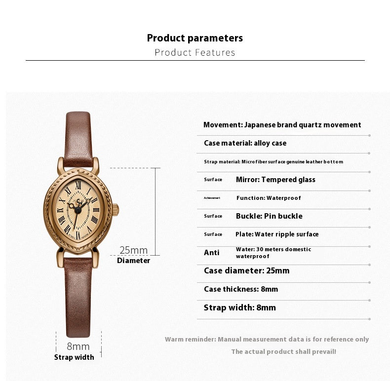 Oval Belt Quartz Movement Waterproof Compact Fashion Watch