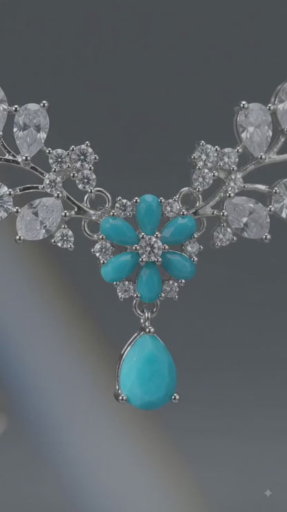 Azure Bloom Luxury Floral Necklace Set with Earrings & Maang Tikka | Premium Wedding Jewelry