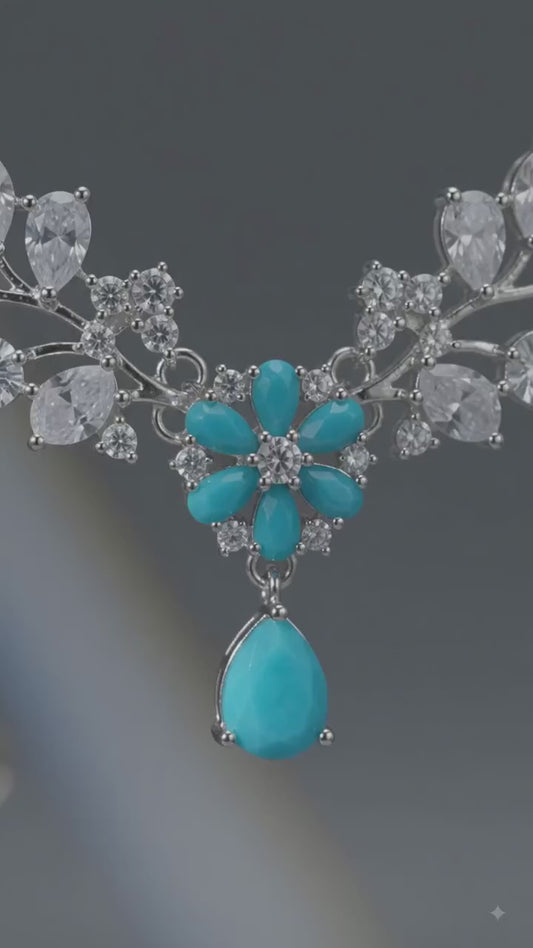 Azure Bloom Luxury Floral Necklace Set with Earrings & Maang Tikka | Premium Wedding Jewelry