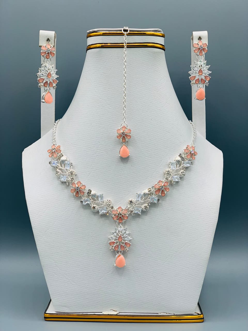 Azure Bloom Luxury Floral Necklace Set with Earrings & Maang Tikka | Premium Wedding Jewelry