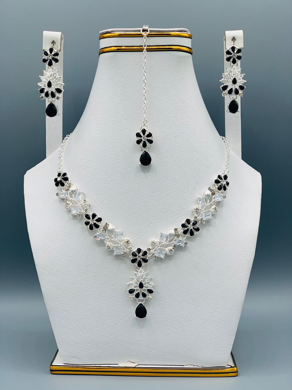 Azure Bloom Luxury Floral Necklace Set with Earrings & Maang Tikka | Premium Wedding Jewelry