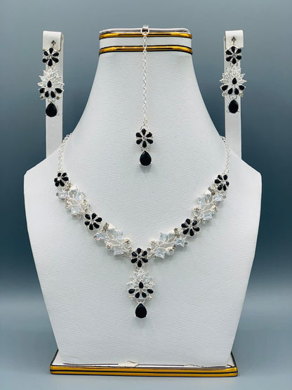 Azure Bloom Luxury Floral Necklace Set with Earrings & Maang Tikka | Premium Wedding Jewelry