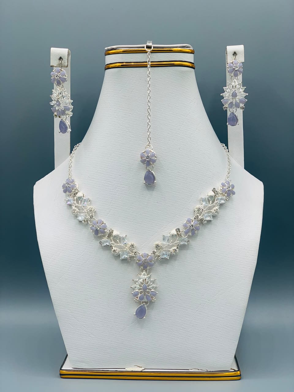Azure Bloom Luxury Floral Necklace Set with Earrings & Maang Tikka | Premium Wedding Jewelry