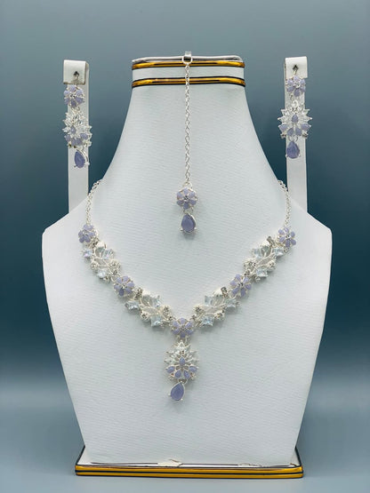Azure Bloom Luxury Floral Necklace Set with Earrings & Maang Tikka | Premium Wedding Jewelry