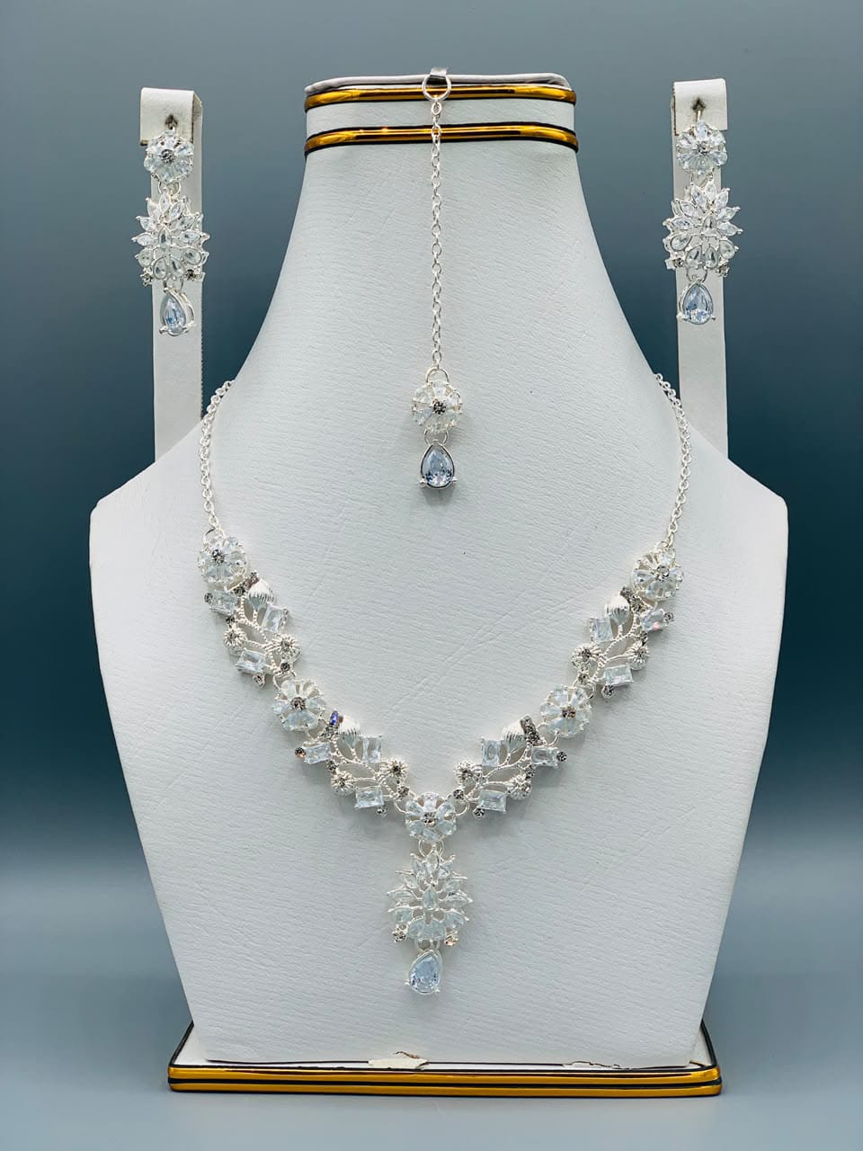 Azure Bloom Luxury Floral Necklace Set with Earrings & Maang Tikka | Premium Wedding Jewelry