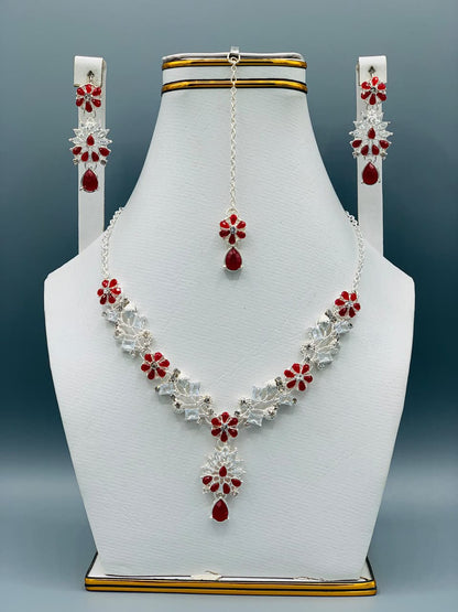 Azure Bloom Luxury Floral Necklace Set with Earrings & Maang Tikka | Premium Wedding Jewelry