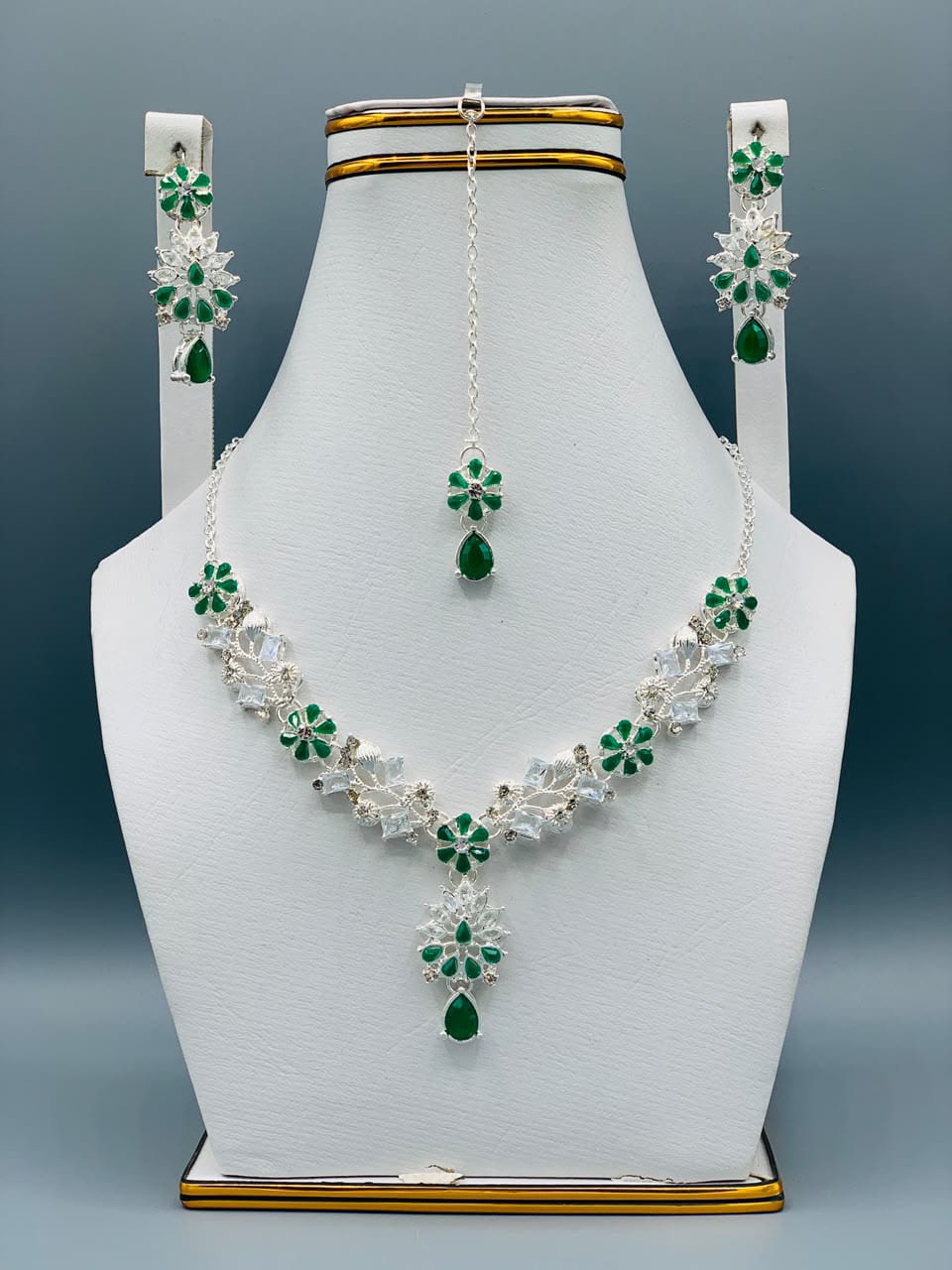 Azure Bloom Luxury Floral Necklace Set with Earrings & Maang Tikka | Premium Wedding Jewelry