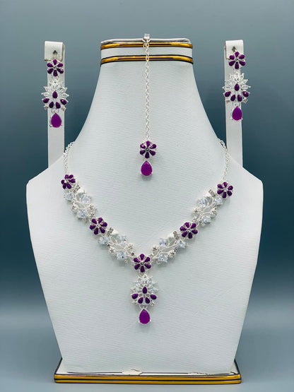 Azure Bloom Luxury Floral Necklace Set with Earrings & Maang Tikka | Premium Wedding Jewelry